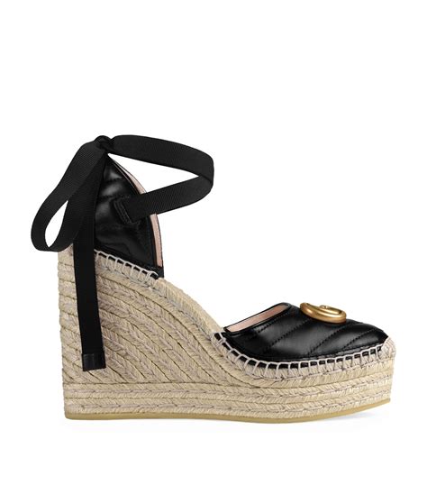 gucci leather black wedge sandal|Gucci espadrilles wedges.